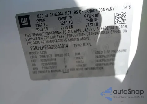 2016 GMC Terrain Slt из США, поврежденный, VIN 2GKFLPE39G6345014